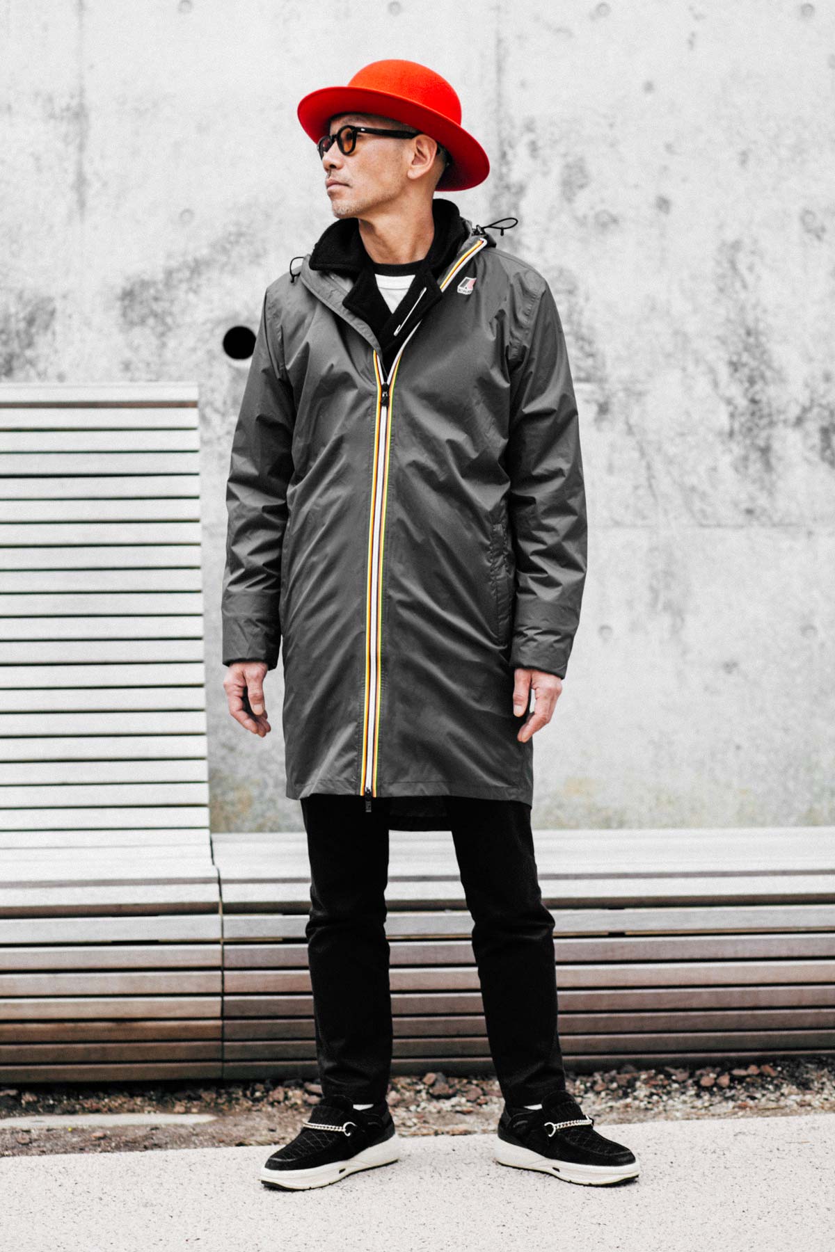 K-Way Eiffel Beige Grey Unisex Waterproof Packable Long Rain Jacket