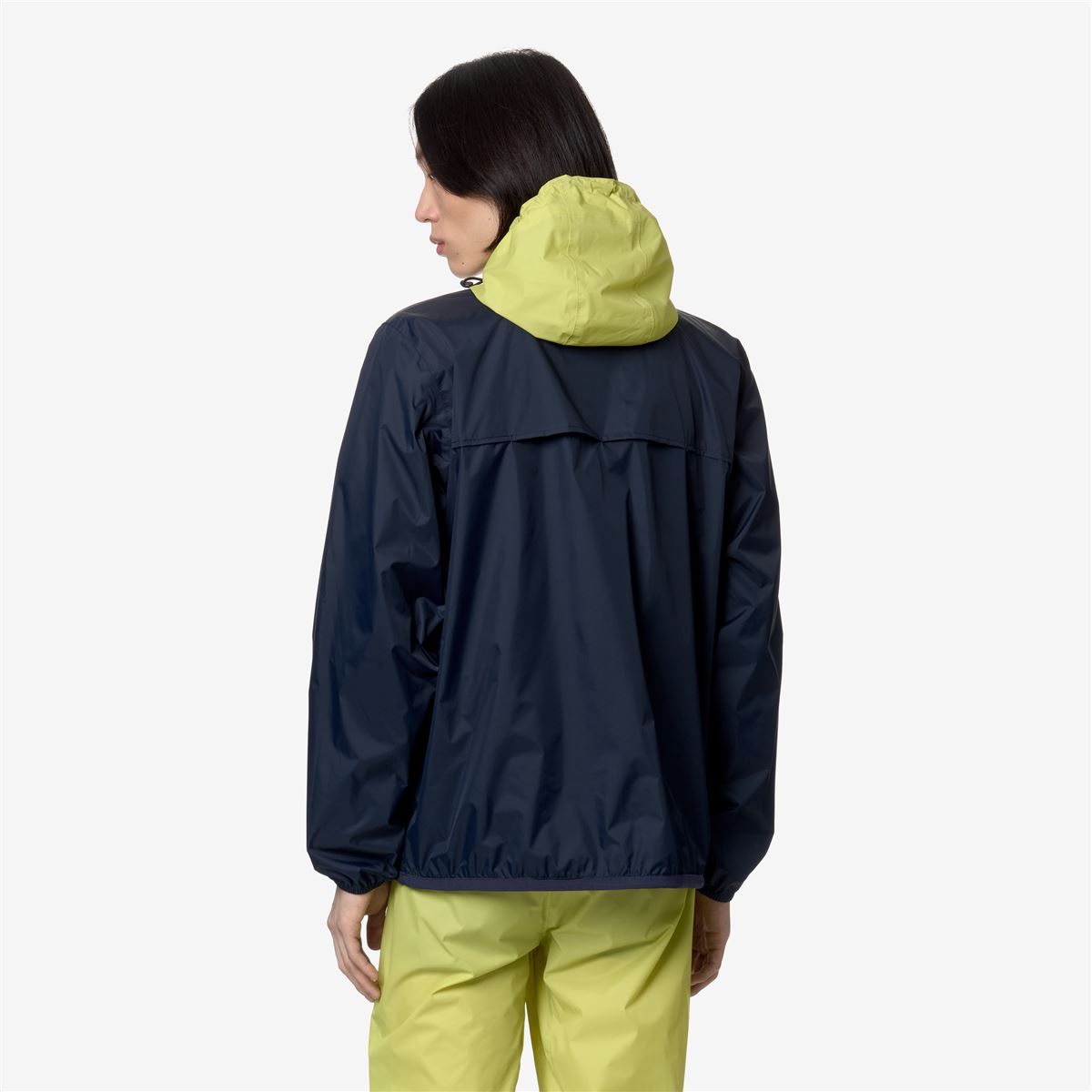 Claude - Unisex Packable Full Zip Waterproof  Rain Jacket in Blue Depth - Green Celery