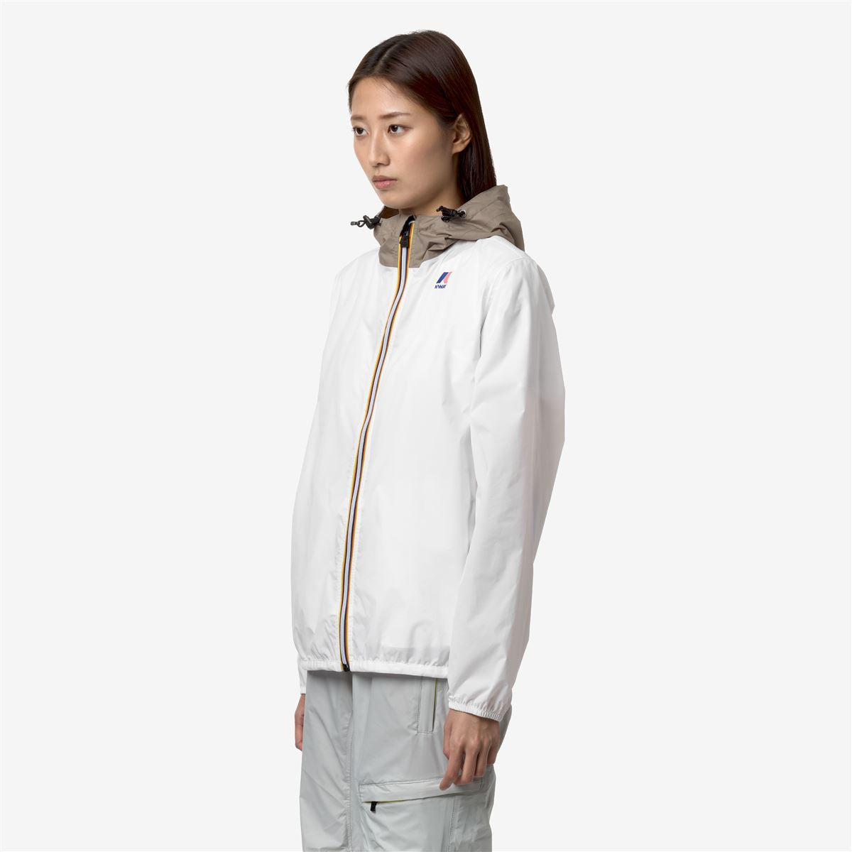 Claude - Unisex Packable Full Zip Waterproof  Rain Jacket in White - Beige Taupe