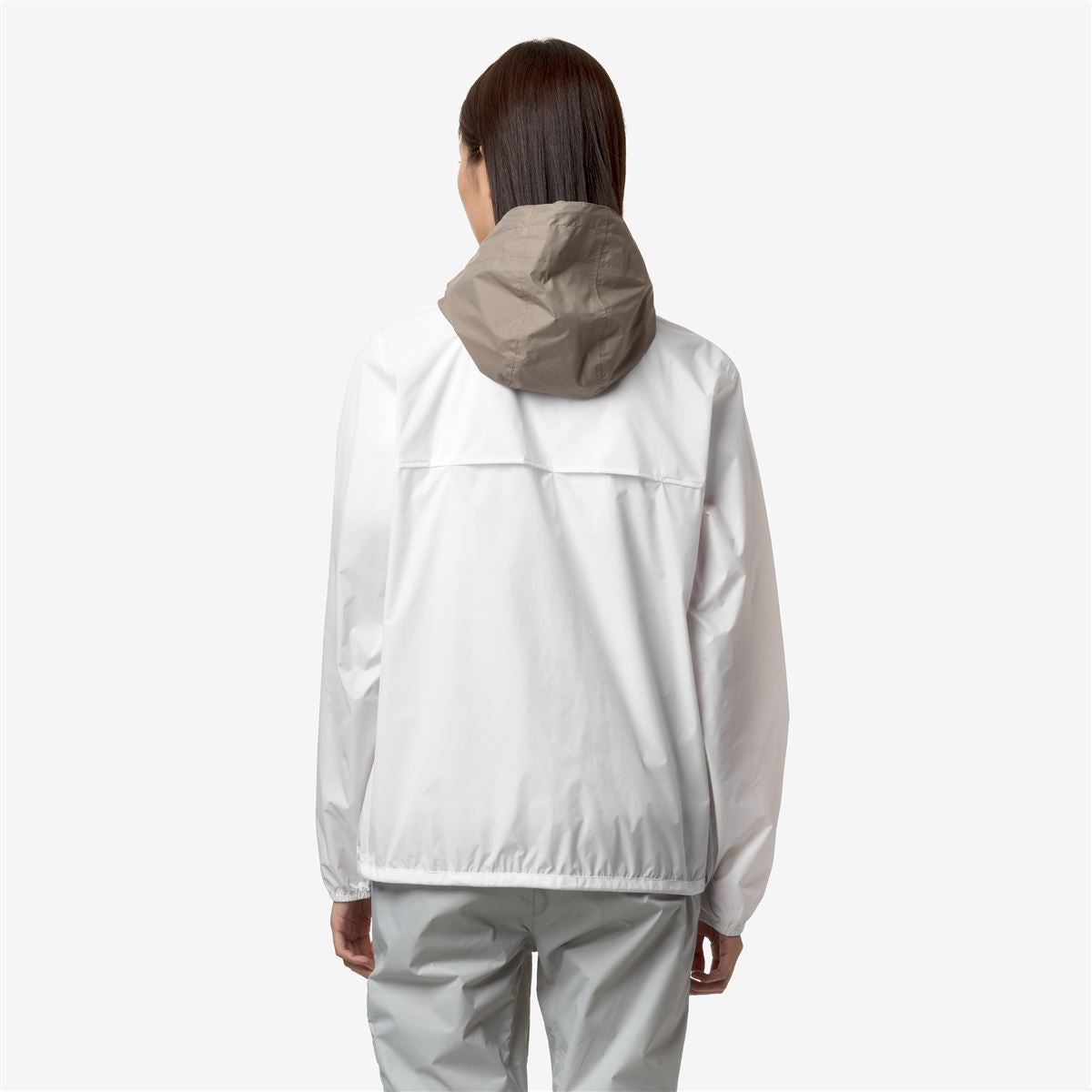 Claude - Unisex Packable Full Zip Waterproof  Rain Jacket in White - Beige Taupe