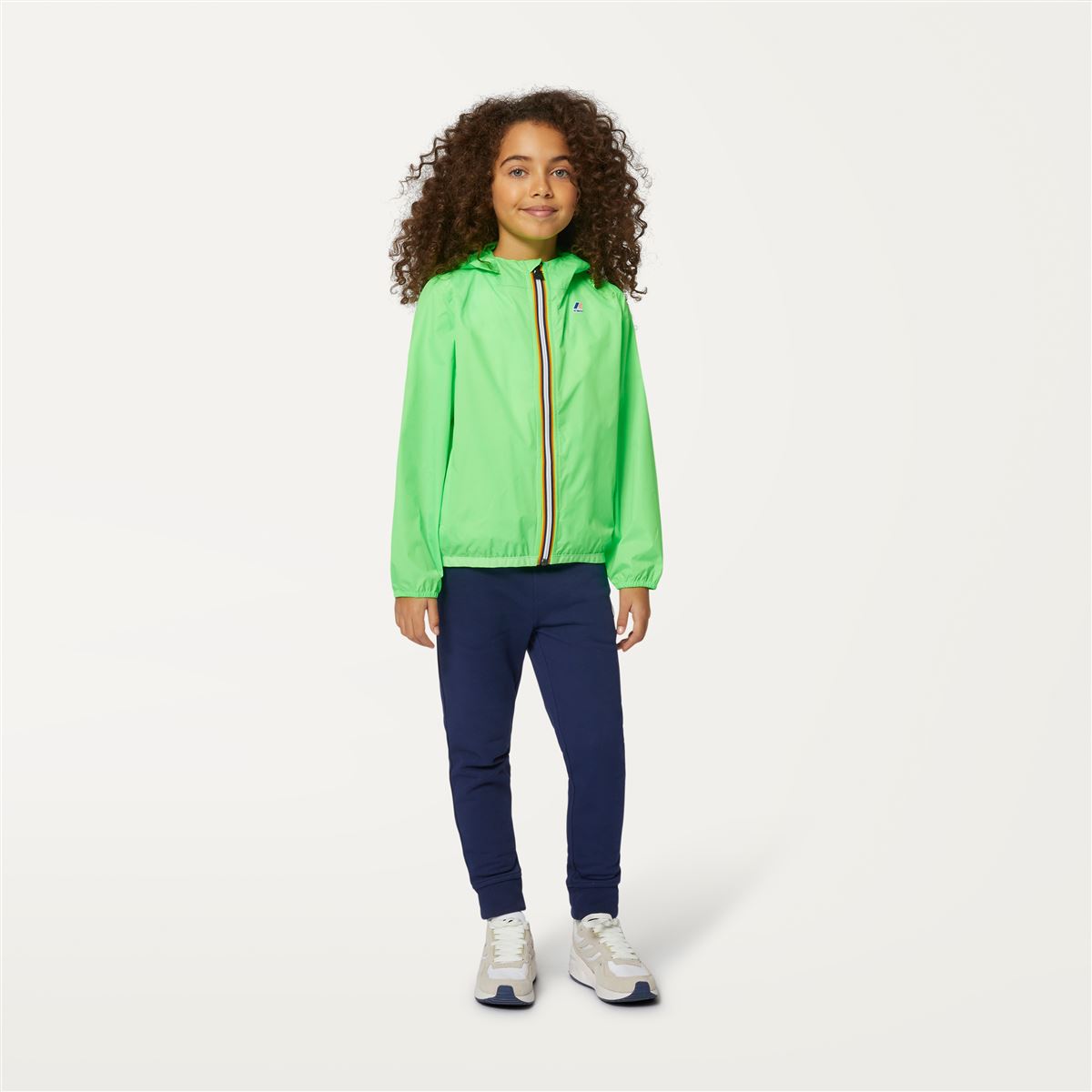 Claude - Kids Packable Full Zip Rain Jacket in Green Fluo
