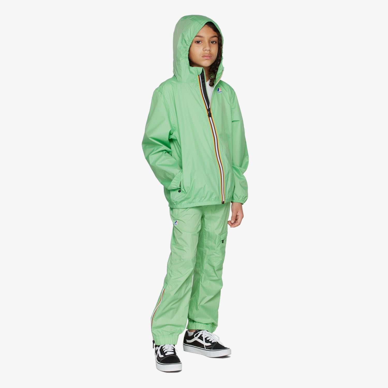 Claude - Kids Packable Full Zip Rain Jacket in Green Zeph