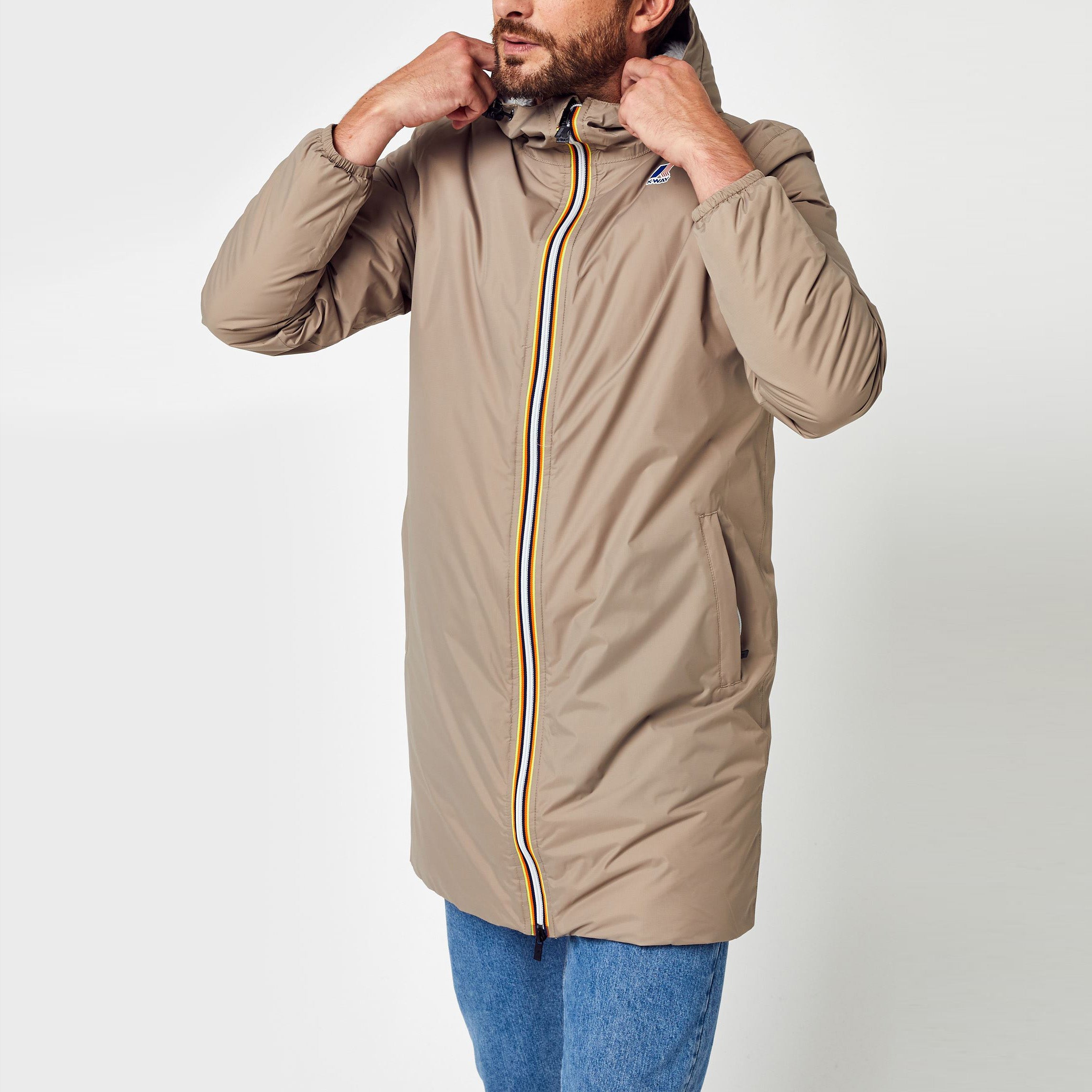 Eiffel Orsetto - Unisex Packable Lined Long Rain Jacket in Beige Grey