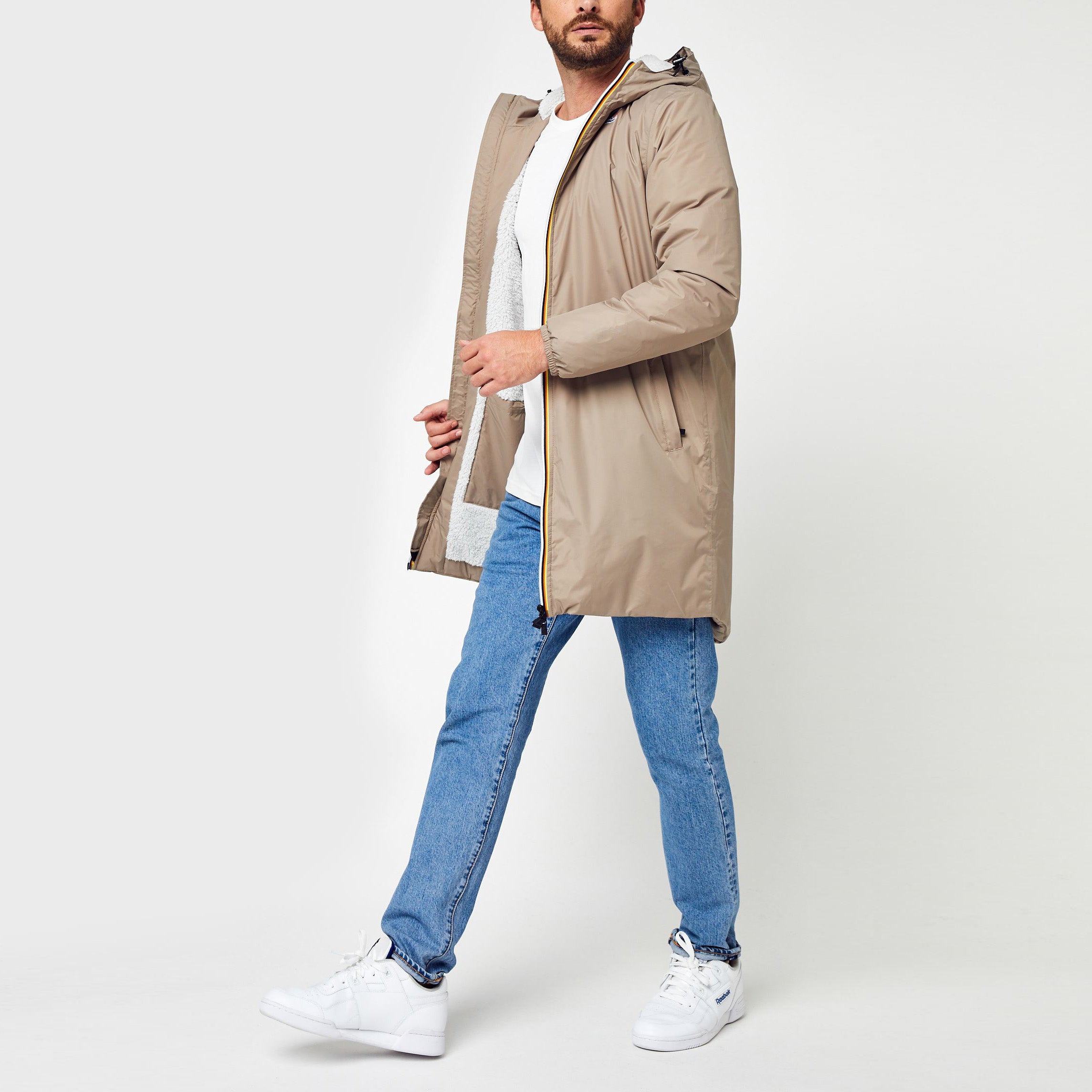 Eiffel Orsetto - Unisex Packable Lined Long Rain Jacket in Beige Grey