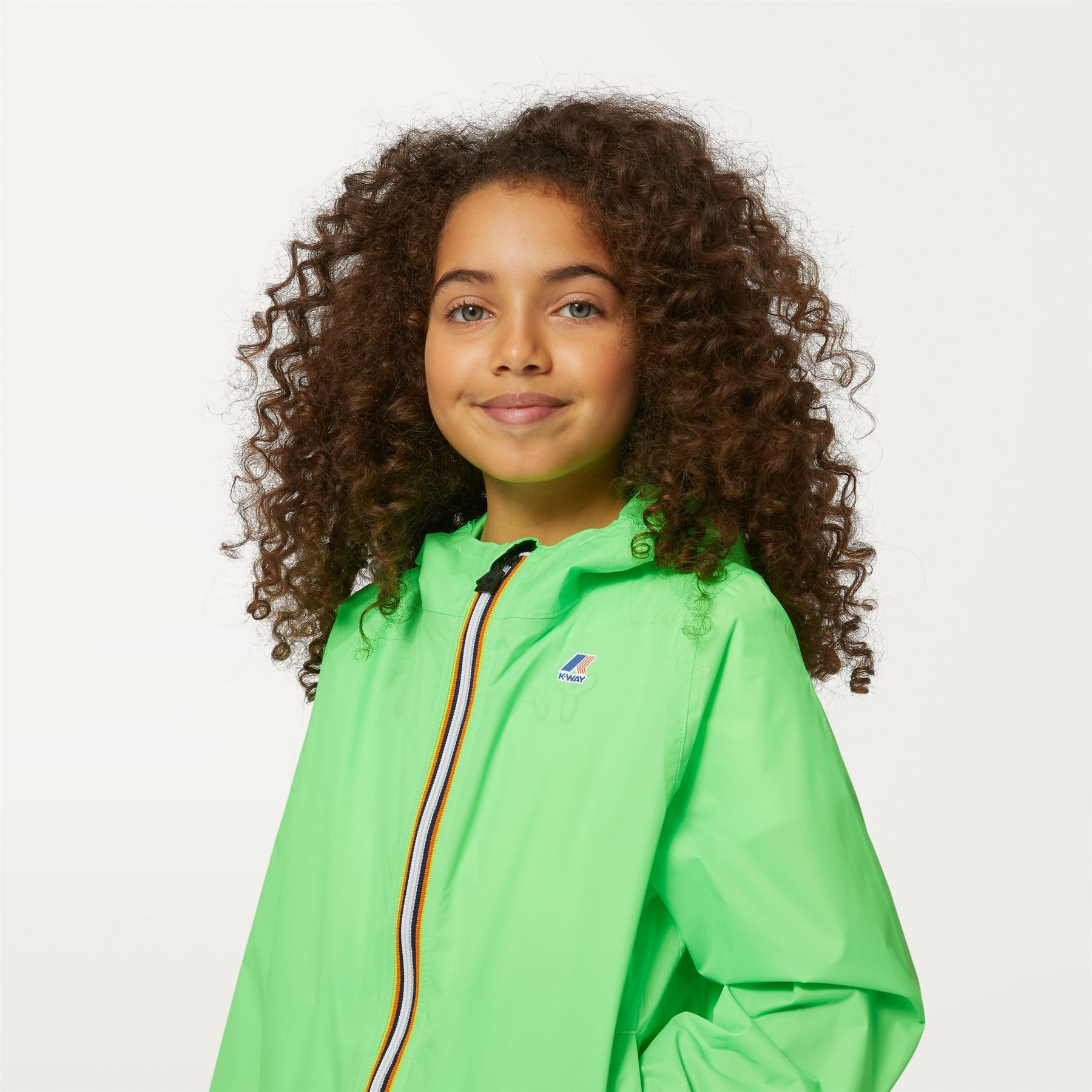 Claude - Kids Packable Full Zip Waterproof Rain Jacket in Green Fluo
