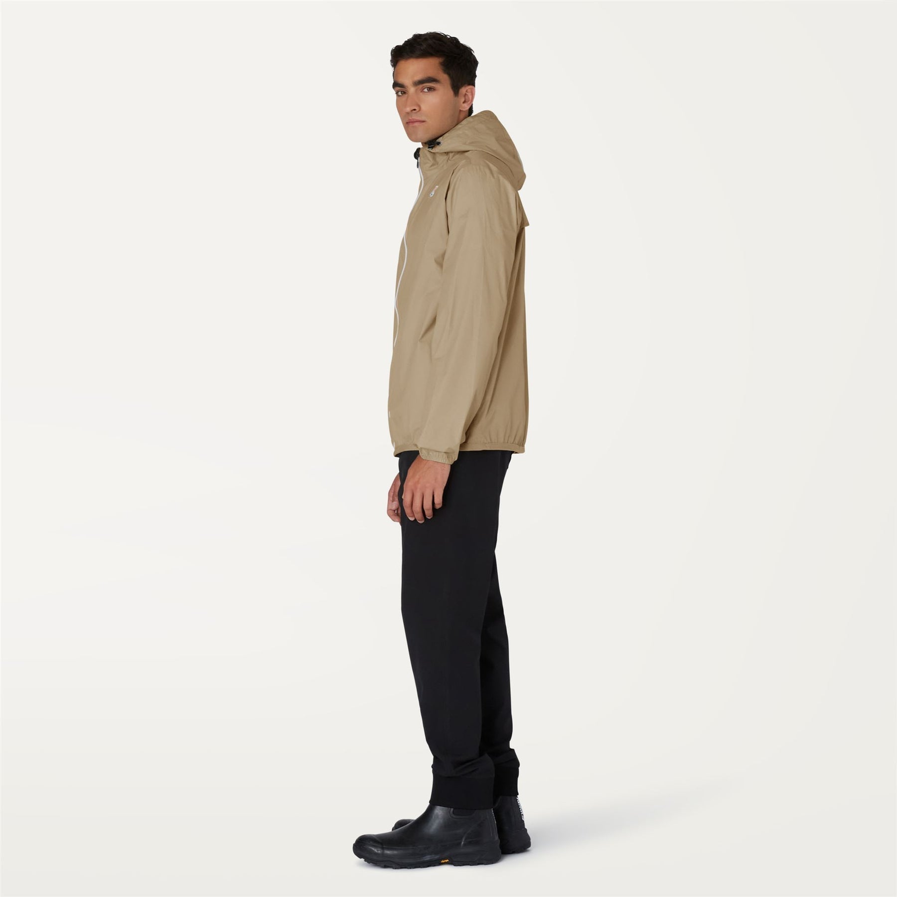 Claude - Unisex Packable Full Zip Waterproof  Rain Jacket in Beige Grey