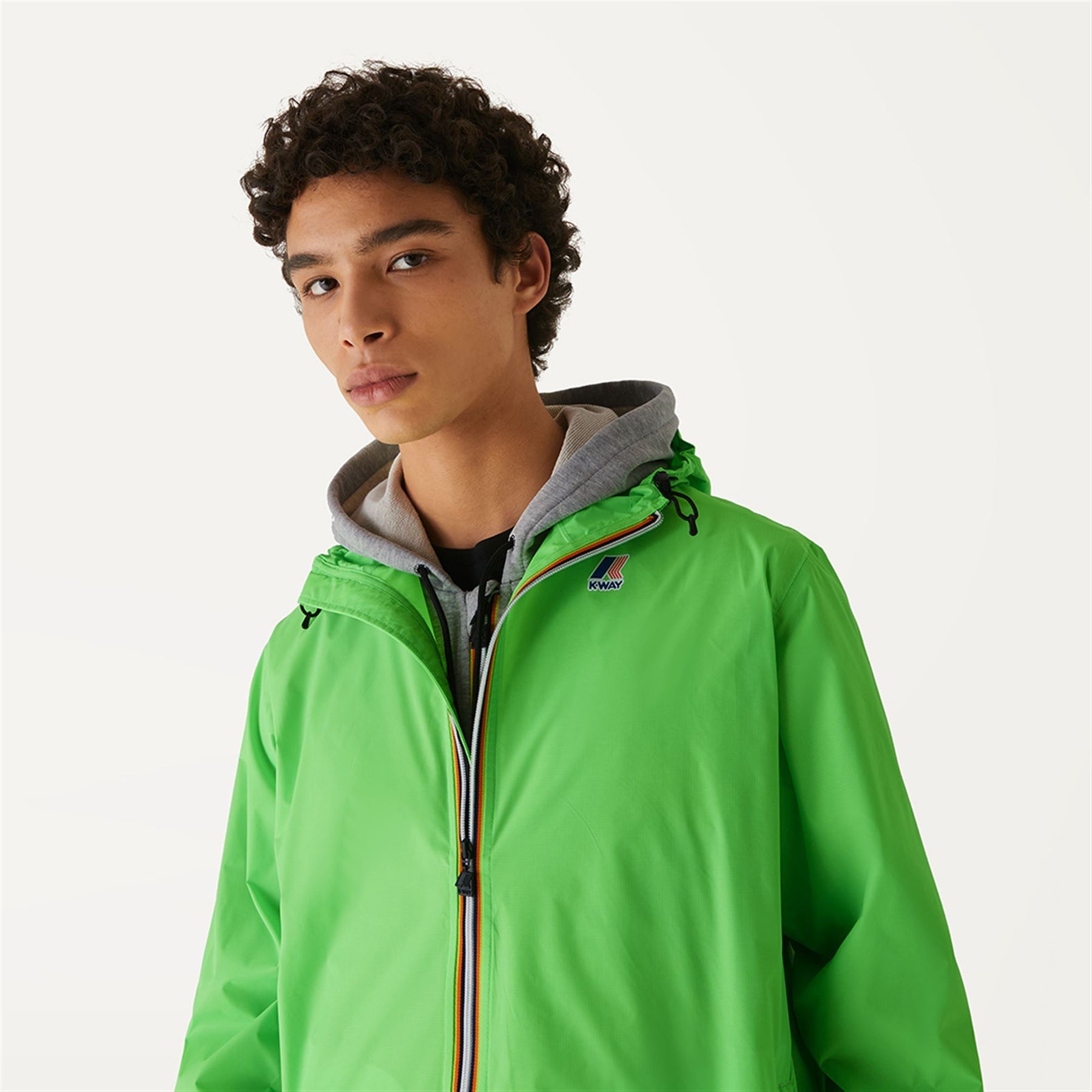 Claude - Unisex Packable Full Zip Waterproof  Rain Jacket in Green Fluo