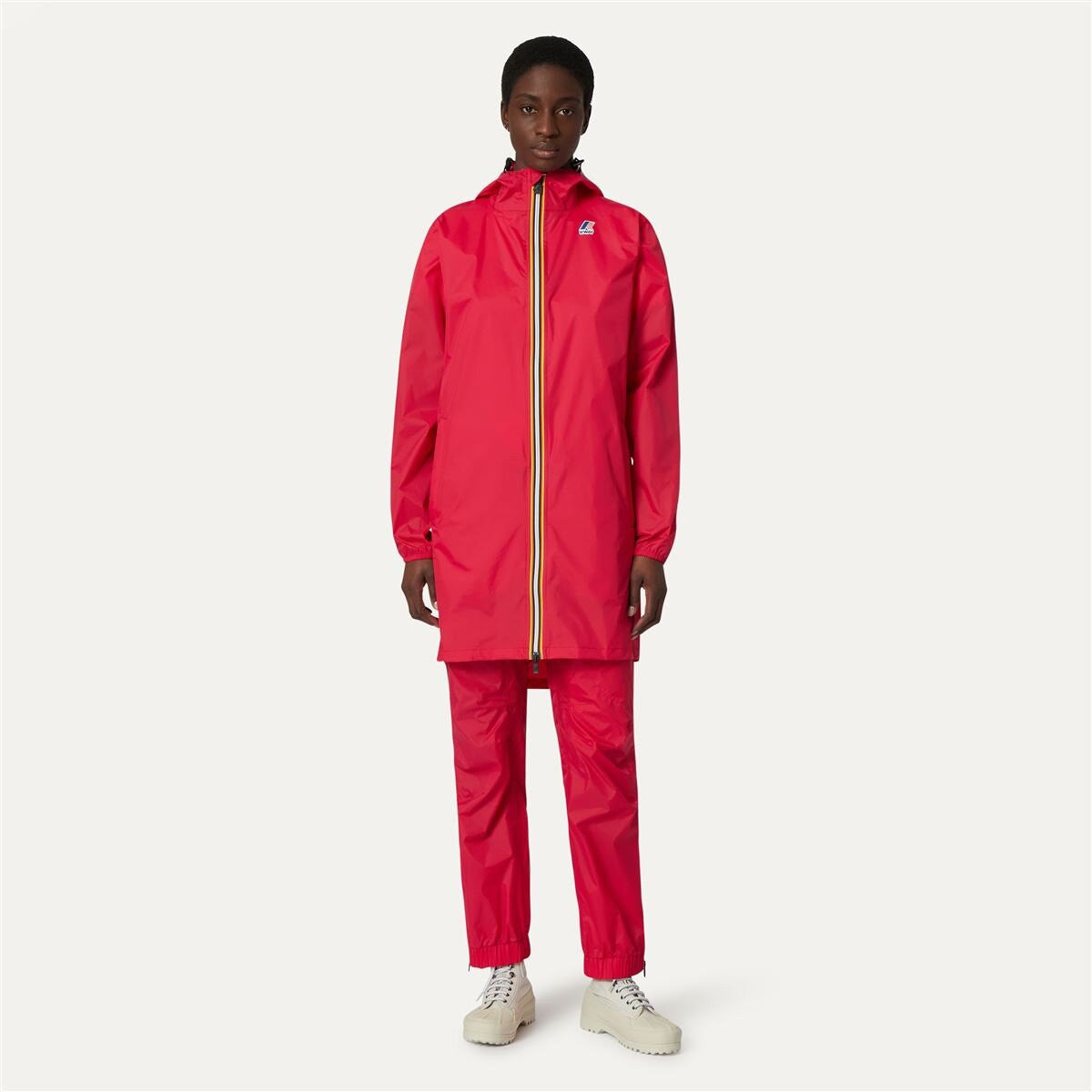 Eiffel - Unisex Waterproof Packable Long Rain Jacket in Red